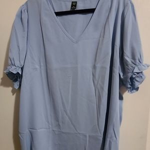 Plus Size 3XL (18) light blue V-neck flouce sleeve blouse Shein Curve
